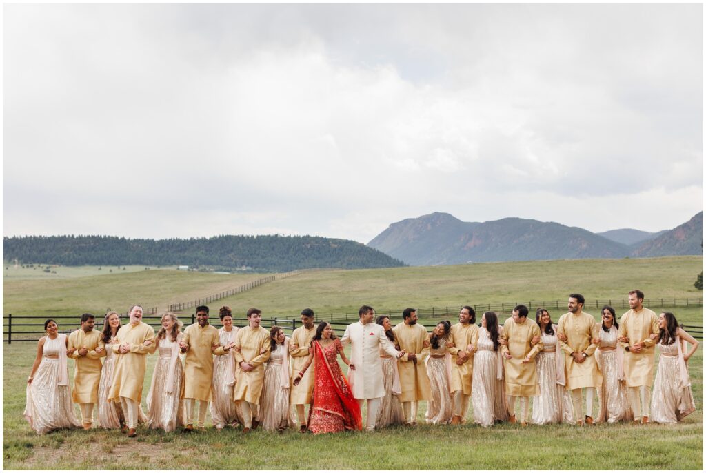 Wedding party walking together at Spruce Mountain 