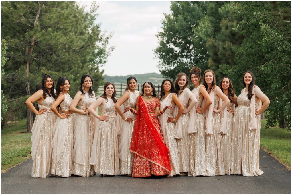 Bridesmaids on trail at Spruce Mountain 