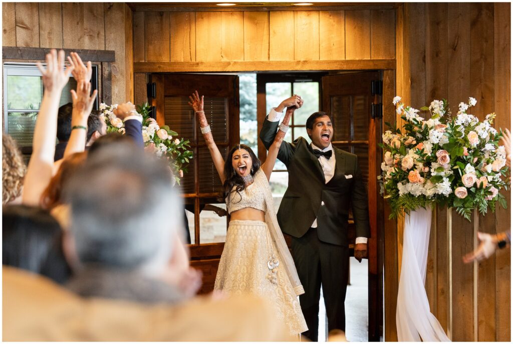 Bride and groom making grand entrance