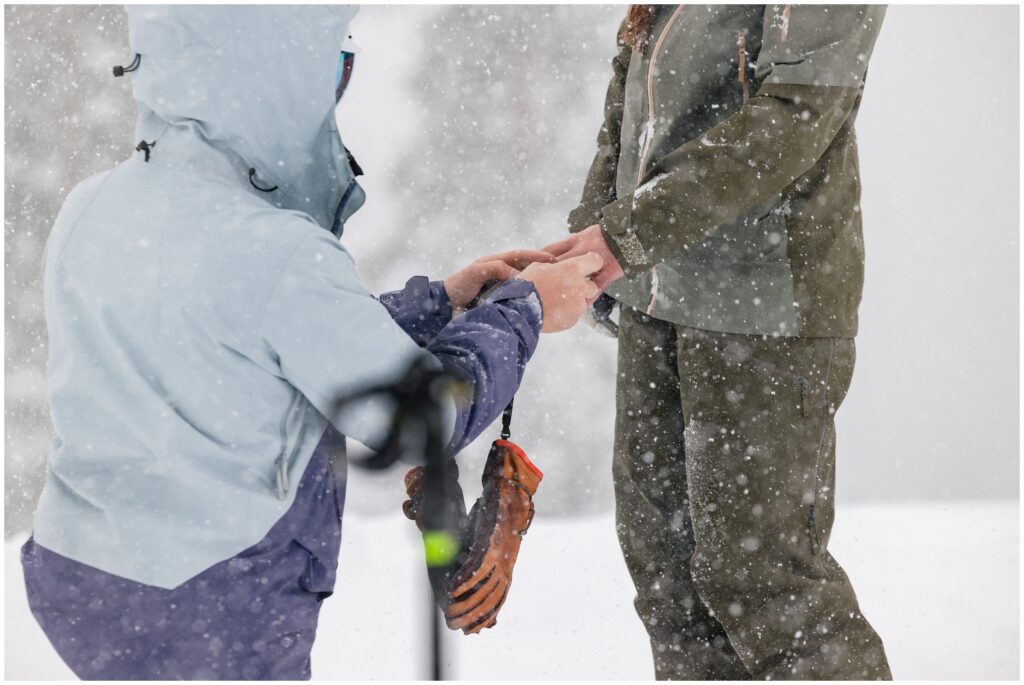 Kneeling down for proposal on Beaver Creek mountain