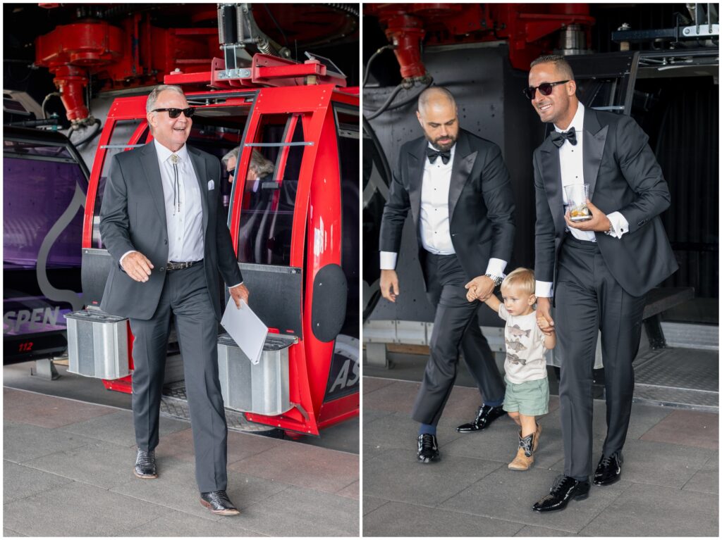Groomsmen getting of gondola