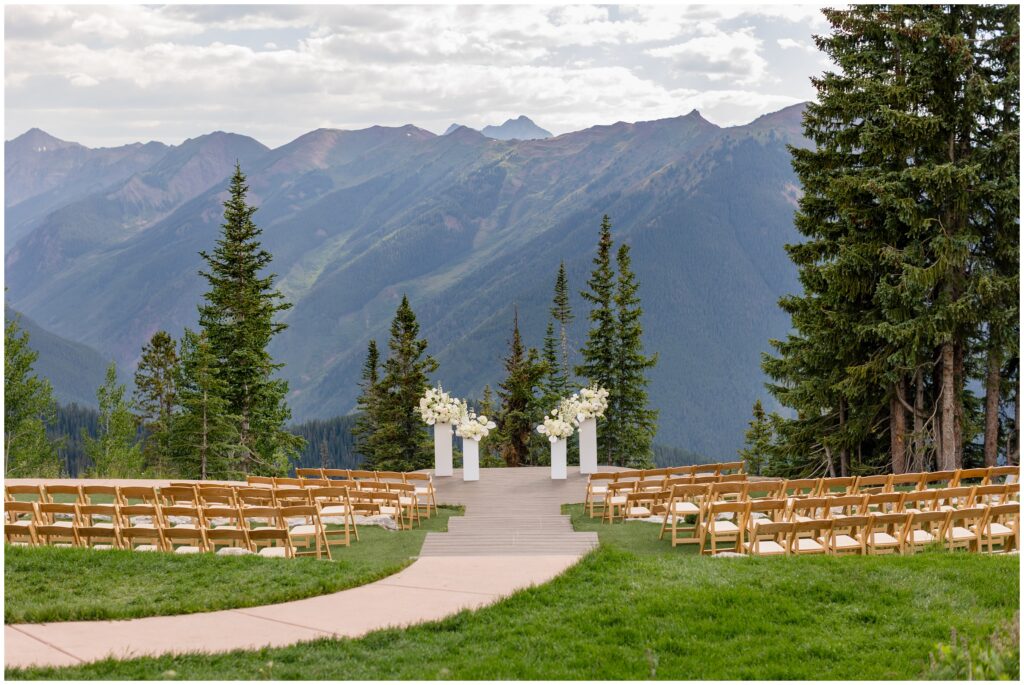 View of Aspen mountains with seating area for wedding