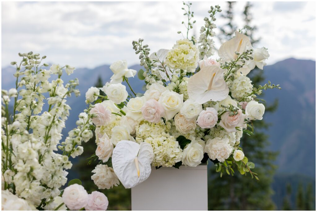Close view Floral arraignments for ceremony stop 