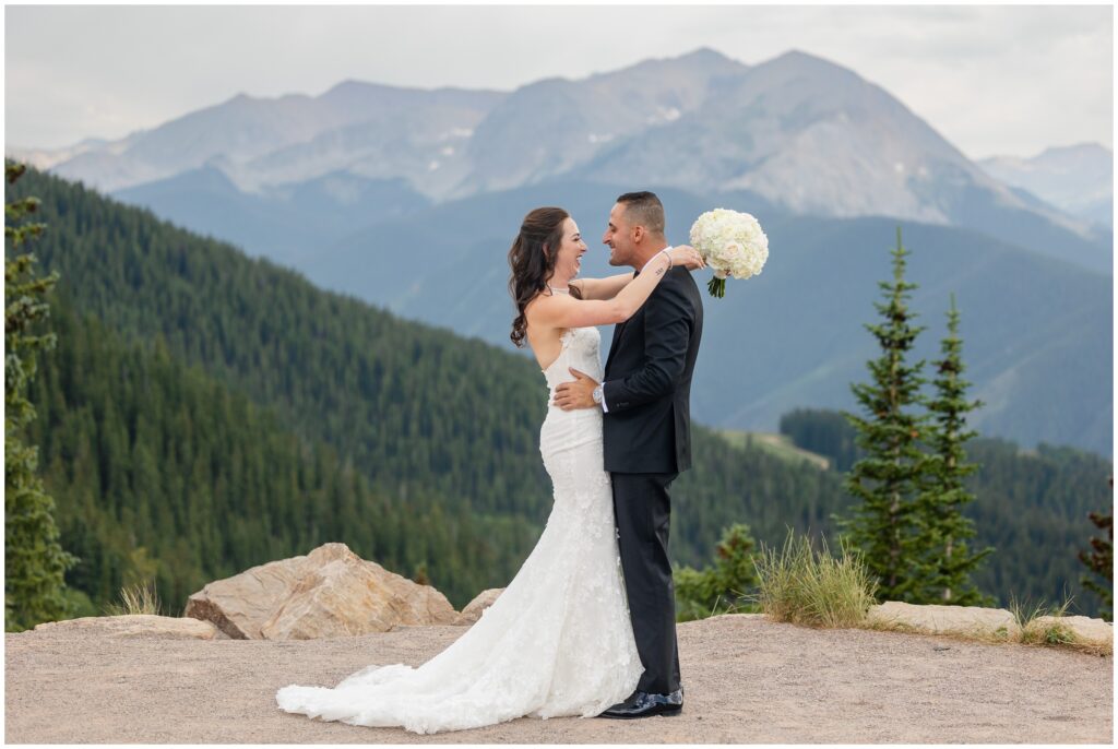 Bride and groom hugging during first look