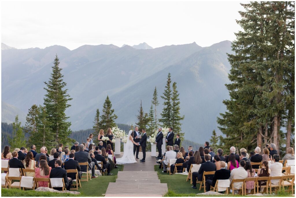 View of ceremony spot with guests seated