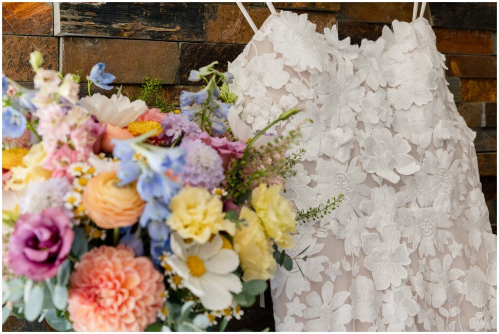 Bouquet and wedding dress