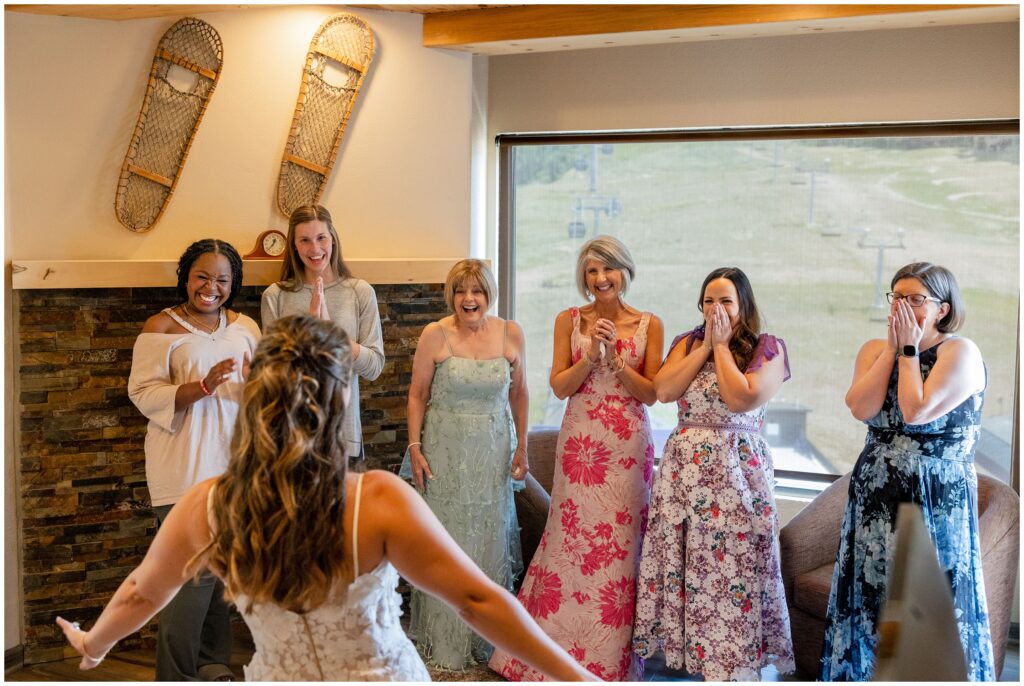 First look with bride and bridesmaids