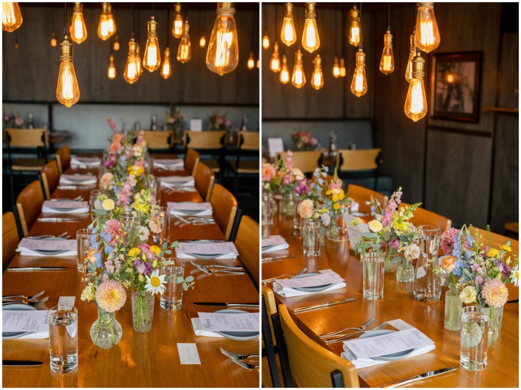 Dinner tables decorated with flowers from Petal and Bean at Table 79 in Steamboat Springs